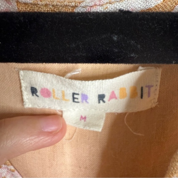 Roller Rabbit - Tan & Pink Floral Paisley Ruffle Mini Linen Dress - Medium - Picture 3 of 11